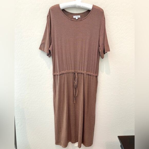 SWEET SALT | Brown & Black Striped Drawstring Midi Dress Modest | Size 12 - Picture 1 of 6